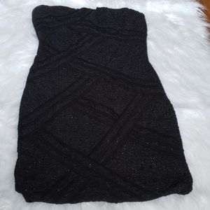 Black glittery strapless dress